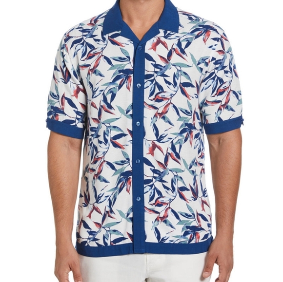 Cubavera Button-Front Watercolor Leaf Print Camp Shirt - Picture 8 of 9